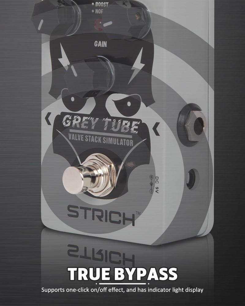 STRICH GREY TUBE Distortion Guitar Pedal, Distortion 3 Modes Fat, Boost, Normal Classic Crunch 80s Metal/Nu Metal, True Bypass for Electric Guitar, White - Image 5